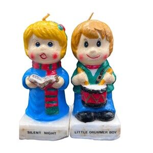 Vintage Christmas Candles Little Drummer Boy and Silent Night
